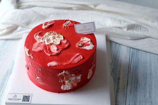 油画风大红色系贺寿长辈喜庆奶油蛋糕 商品图0