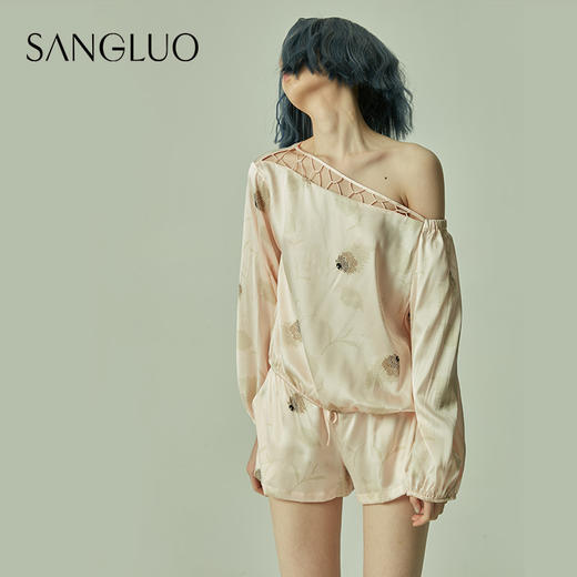 【设计师-限量款】桑蚕丝睡衣羽毛印花套装SANGLUO桑罗外穿桑蚕丝睡衣女 商品图0