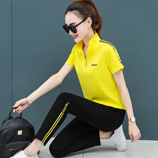 SP-9007SADWR新款时尚立领短袖纯棉休闲两件套 商品图2