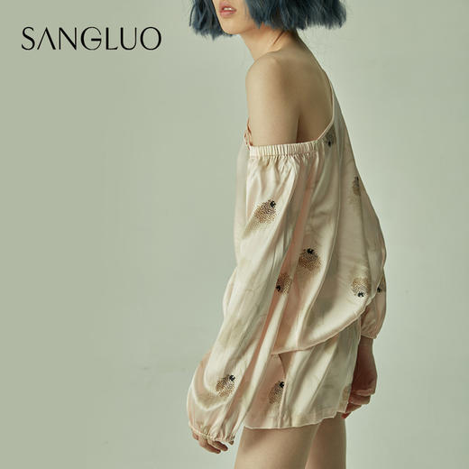 【设计师-限量款】桑蚕丝睡衣羽毛印花套装SANGLUO桑罗外穿桑蚕丝睡衣女 商品图4