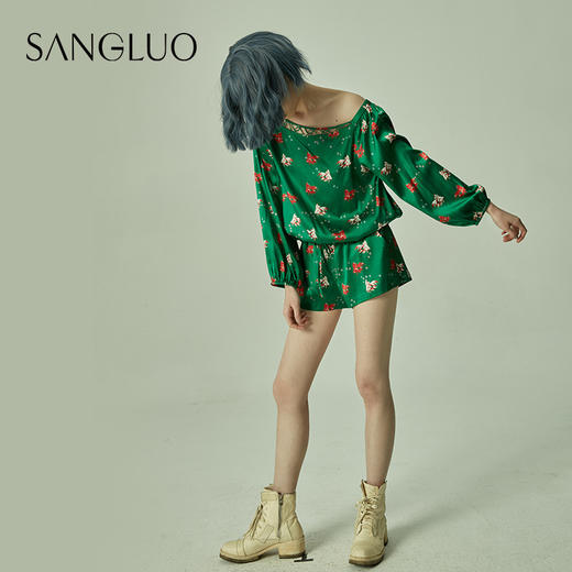 【设计师-限量款】桑蚕丝睡衣羽毛印花套装SANGLUO桑罗外穿桑蚕丝睡衣女 商品图3