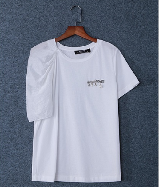 VIA BEANS圆领左钉珍珠字母短袖\9022040087