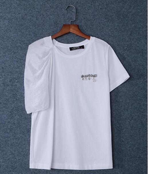 VIA BEANS圆领左钉珍珠字母短袖\9022040087 商品图0
