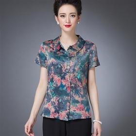 W-FGY21702夏新款宽松大码印花妈妈装薄款打底衬衫