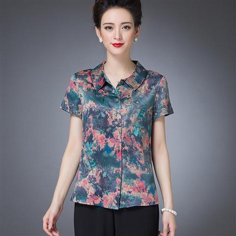 W-FGY21702夏新款宽松大码印花妈妈装薄款打底衬衫 商品图0