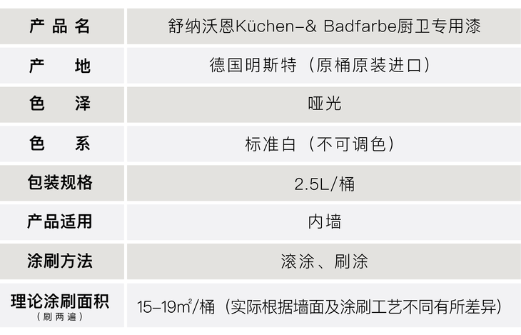 舒纳沃恩(schner wohnen)厨卫漆(白漆与调色漆)