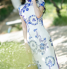 SYK-186157复古中国风青花瓷提花棉旗袍 商品缩略图3