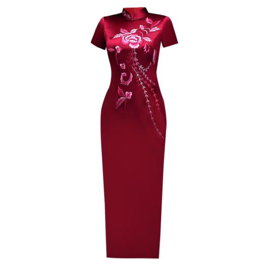 LY-00812妈妈装婚宴服长款端庄大气修身显瘦厚缎刺绣旗袍 商品图10