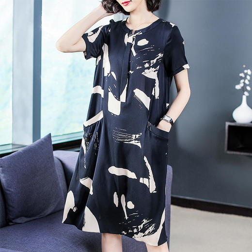 XFFS-8163夏新款宽松大码妈妈桑蚕丝连衣裙 商品图2