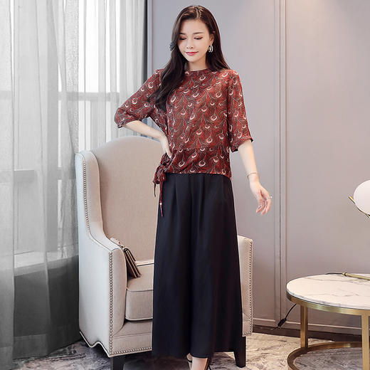 WZNH-DFYM69022夏新款欧美时尚大码系带上衣T恤+纯色阔腿裤套装 商品图0