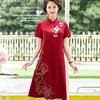 WZNH-YIZX8003纯色绣花连衣裙仿真丝大码显瘦中老年妈妈装 商品缩略图3