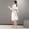 WZNH-MMY50289中腰七分袖中长款蝴蝶结系带V领纯色开衫外套 商品缩略图3