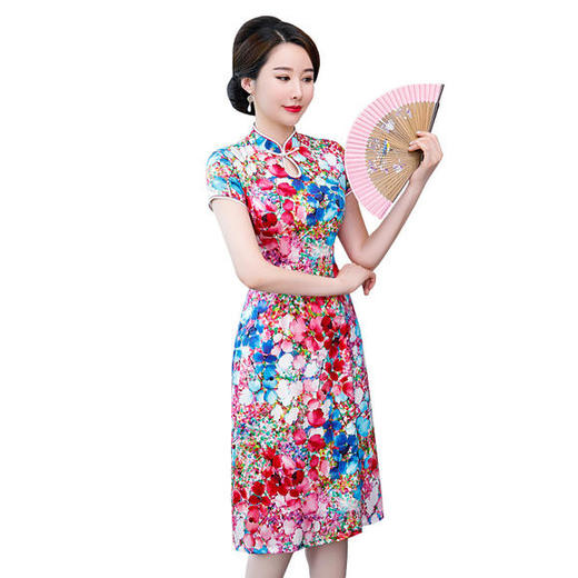 QQ-9690夏新品A字裙真丝旗袍裙中国风时尚修身中式礼服 商品图4