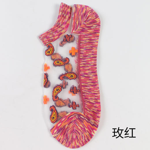 【超值4双,时尚丝棉】时尚玻璃丝棉底女船袜 复古花透明丝女船袜 水晶丝女船袜 商品图6