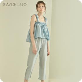 丝绸睡衣度假SILK吊带套装SANGLUO桑罗一字肩桑蚕丝睡衣家居服女