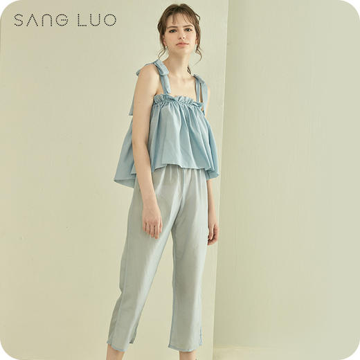 丝绸睡衣度假SILK吊带套装SANGLUO桑罗一字肩桑蚕丝睡衣家居服女 商品图0