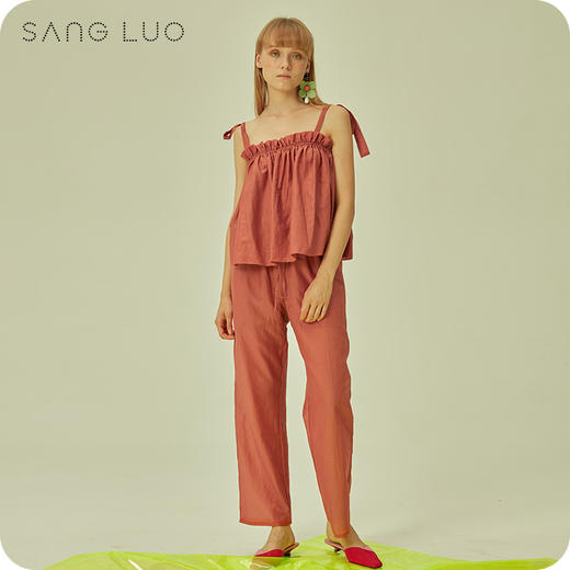 丝绸睡衣度假SILK吊带套装SANGLUO桑罗一字肩桑蚕丝睡衣家居服女 商品图1