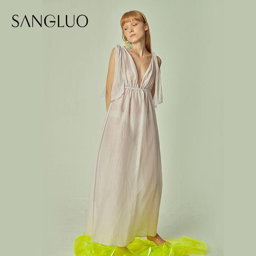 桑蚕丝吊带裙海边度假风长裙SANGLUO桑罗丝绸睡裙女可外穿睡衣女 商品图0