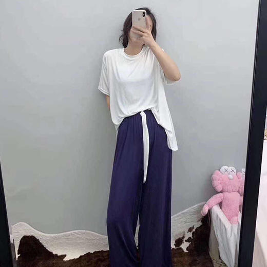 新款春夏秋季睡衣套装女亲肤拼色懒人网红家居服纯色两件套可外穿 商品图3