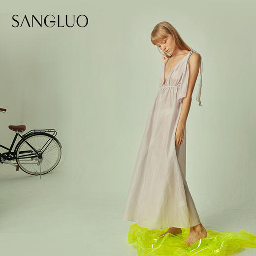 桑蚕丝吊带裙海边度假风长裙SANGLUO桑罗丝绸睡裙女可外穿睡衣女 商品图1