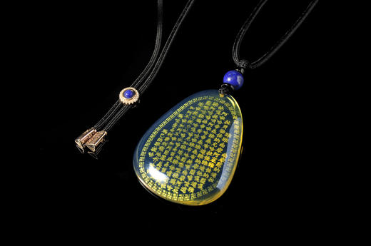 墨西哥蓝珀水滴形大悲咒吊坠 商品图3