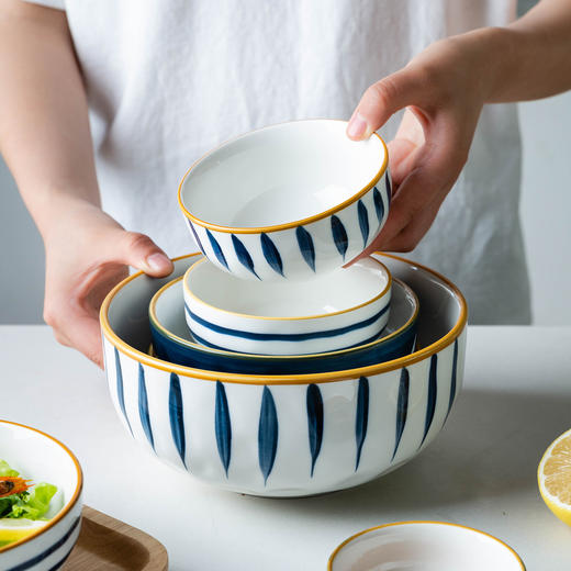 摩登主妇青瑶日式釉下彩饭碗沙拉碗陶瓷套装家用单个味碟汤碗面碗 商品图1