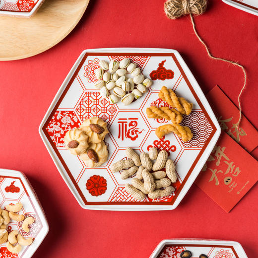 摩登主妇中式家用福到六边形盘陶瓷餐具茶点果盘菜盘水饺盘子碗盘 商品图0