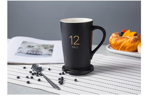 万淄（WanZi）亚光数字盎司杯12oz马克杯陶瓷杯子办公室水杯茶杯 咖啡杯情简约 370ml 黑色 商品图3