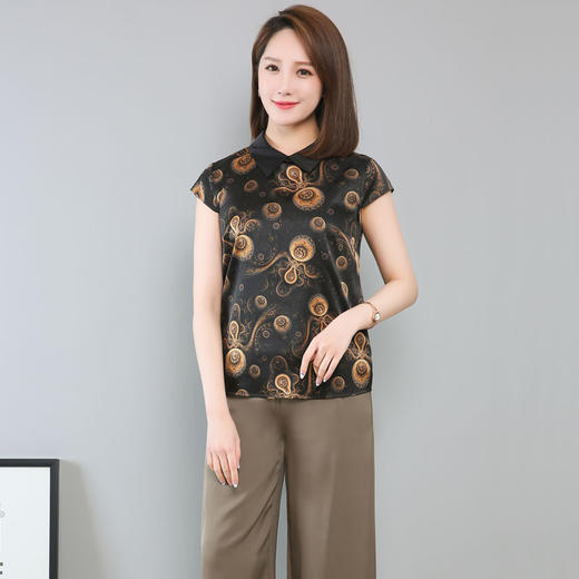上海旗袍厂ZT-B2050丝绸服装女装真丝印花T恤 大码妈妈装桑蚕丝上衣小衫 商品图1