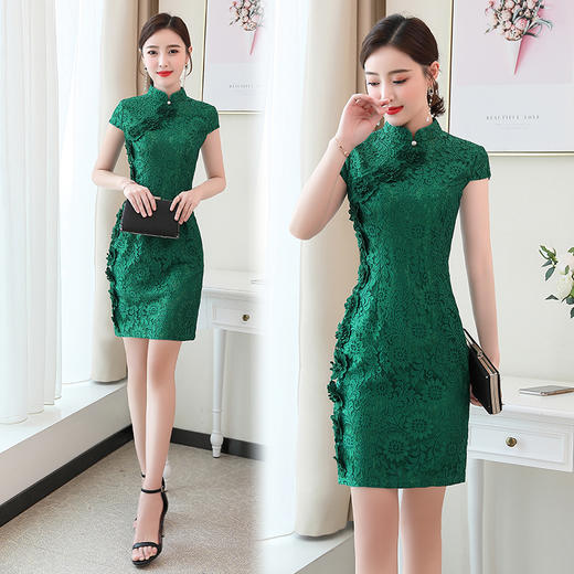 WZNH-YBX5887夏季时尚蕾丝通勤中腰常规单件短袖连衣裙 商品图2