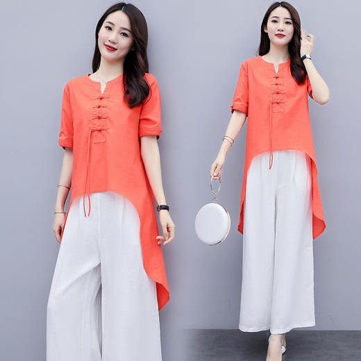 WZNH-YQH2027夏季新款棉麻复古大码文艺两件套 商品图2