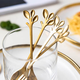 摩登主妇金色不锈钢树叶水果叉套装创意可爱石榴小叉子蛋糕勺果签