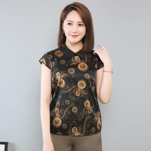 上海旗袍厂ZT-B2050丝绸服装女装真丝印花T恤 大码妈妈装桑蚕丝上衣小衫 商品图7