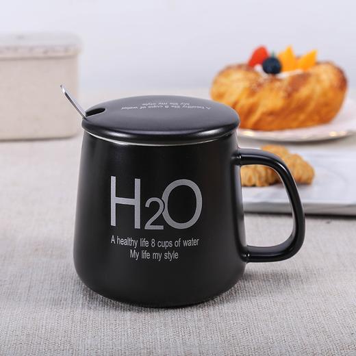 万淄（WanZi）矮款情侣杯H2O陶瓷杯马克杯茶杯咖啡杯办公室水杯 360ml 黑色 商品图0