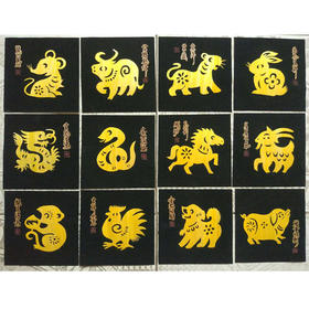 聂氏麦秆画 《十二生肖》 十二幅 一组 纯手工制作 配礼盒