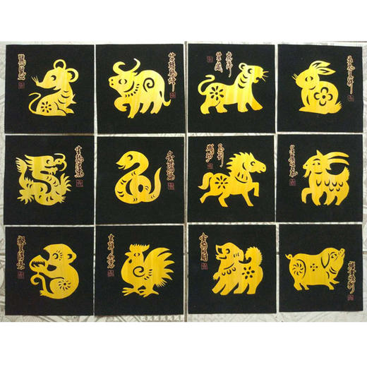 聂氏麦秆画 《十二生肖》 十二幅 一组 纯手工制作 配礼盒 商品图0
