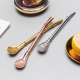 摩登主妇 北欧风不锈钢金色吸管ins黄铜不锈钢饮料吸管勺搅拌勺