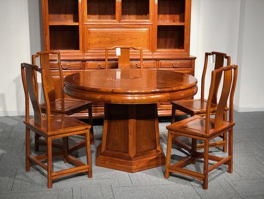 红桥红  家具严选  缅甸花梨(大果紫檀）  【128素边圆餐桌七件套】 商品图4