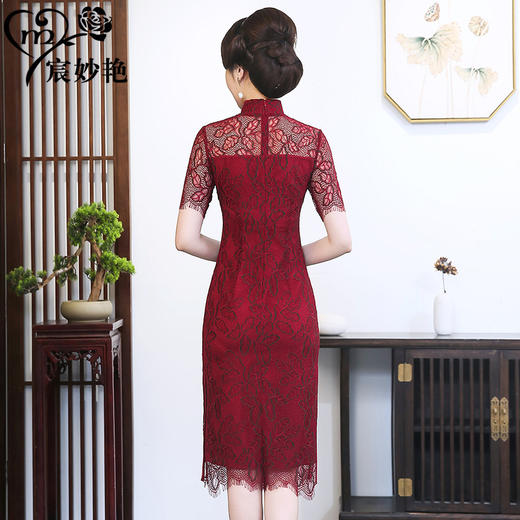 MY-92452夏新款中长款改良短袖蕾丝旗袍连衣裙 商品图2