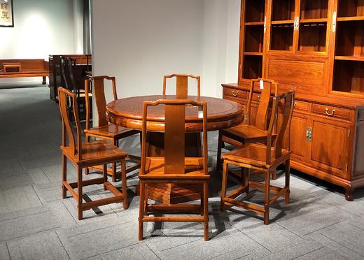 红桥红  家具严选  缅甸花梨(大果紫檀）  【128素边圆餐桌七件套】 商品图0