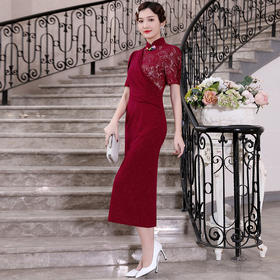 DLQ-A2485红色新款喜婆婆高贵婚礼旗袍改良版连衣裙