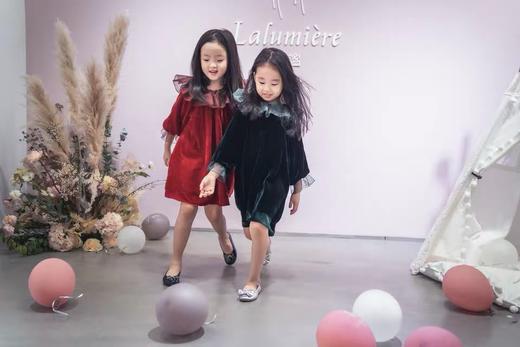 Lalumière鹿·謐 丝绒连衣裙 礼服裙 红色绿色 欧根纱荷叶边领 商品图1