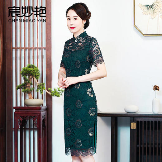 CM-92455高贵复古蕾丝绣花改良旗袍裙 商品图1