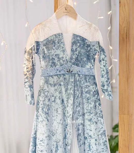 Lalumière鹿·謐| 冰雪公主高定款 蓝色丝绒手工钉珠 春秋 商品图0