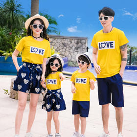 JYZ-（亲子沙滩装）清凉夏装四口母女父子洋气夏季时尚两件套装