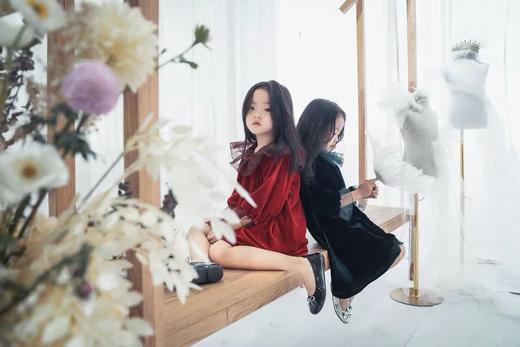 Lalumière鹿·謐 丝绒连衣裙 礼服裙 红色绿色 欧根纱荷叶边领 商品图0