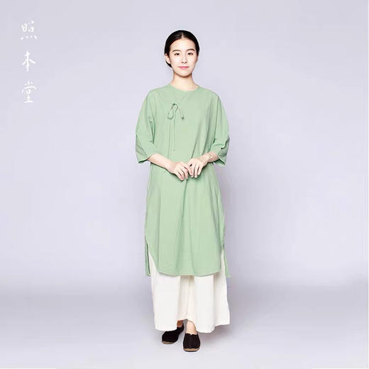 照本堂 W3730 棉麻袍子布衣茶服中式传统复古简约斜襟系带女汉服春 商品图2