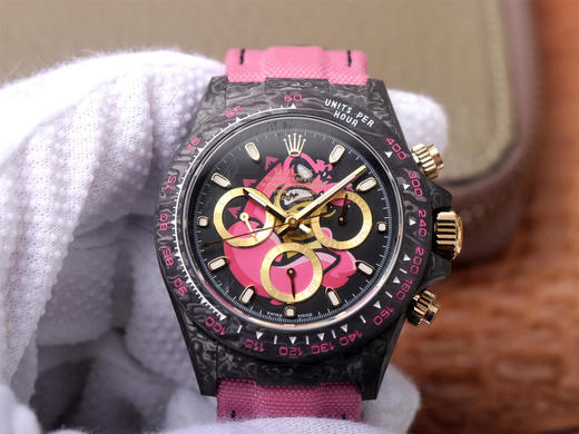 WWF劳li士，宇宙计时迪通拿系列，碳纤维材质打造，镜面双面电镀高透膜工艺，上海7750计时机芯，功能同步原装！男士腕表，绢丝表带，自动机械机芯，密底。 商品图0