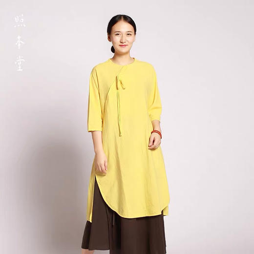 照本堂 W3730 棉麻袍子布衣茶服中式传统复古简约斜襟系带女汉服春 商品图0