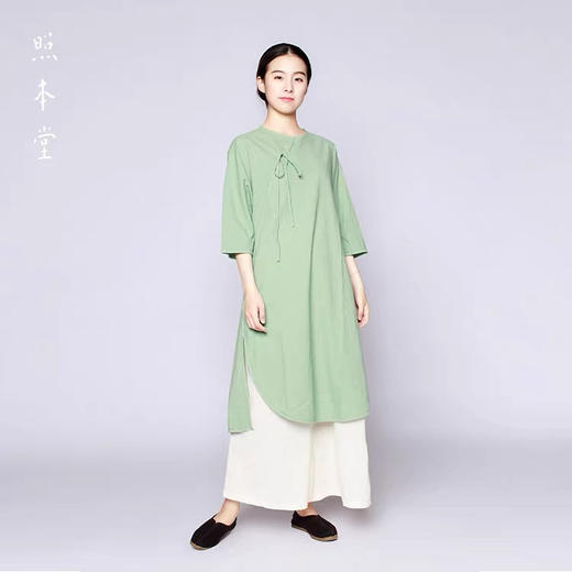 照本堂 W3730 棉麻袍子布衣茶服中式传统复古简约斜襟系带女汉服春 商品图1